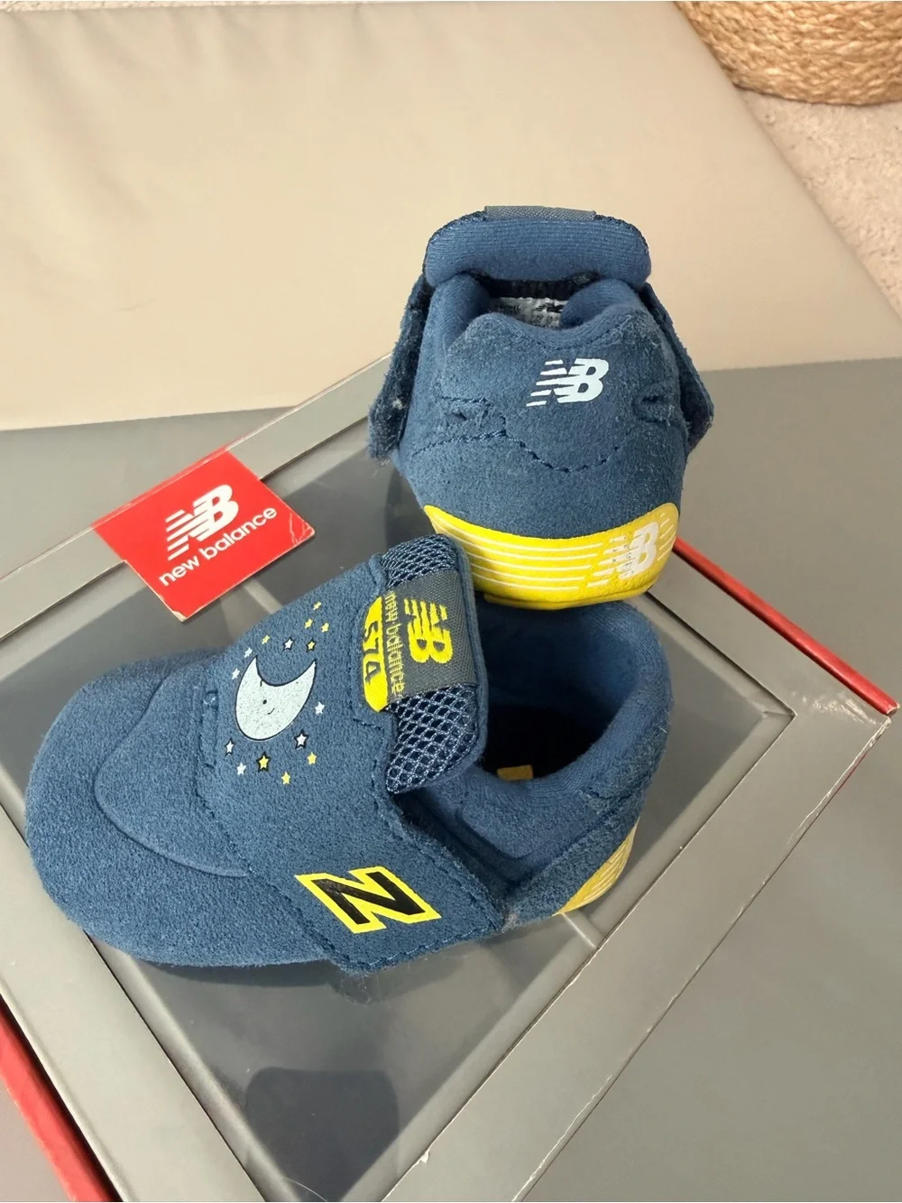 New Balance Infant/Baby Navy and Yellow Hook-and-Loop Shoe Size 1